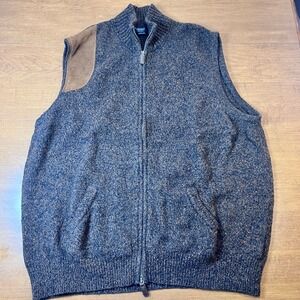 CREMIEUX COLLECTION XL Men's Wool Blend Vest Full Zip Brown Suede Shoulder Patch